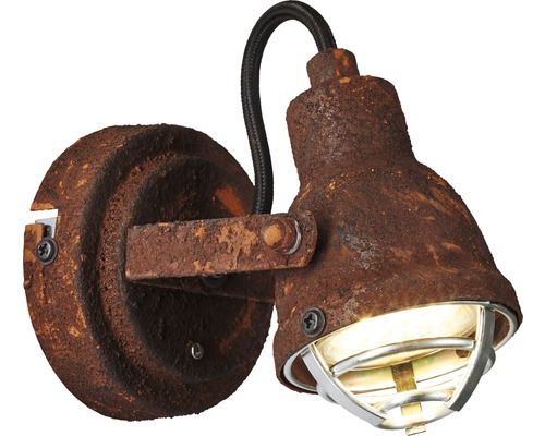 Rostfarbene Wandleuchte mit Lampenschirm und Schutzgitter