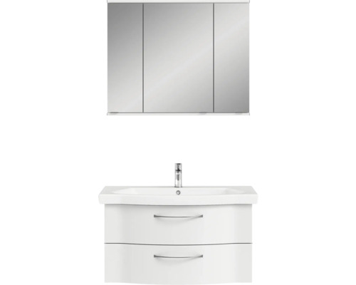 Waschtisch mit zwei Schubladen und Spiegelschrank mit drei Türen