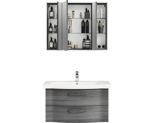 Salle de bains avec armoire de toilette et meuble sous-vasque