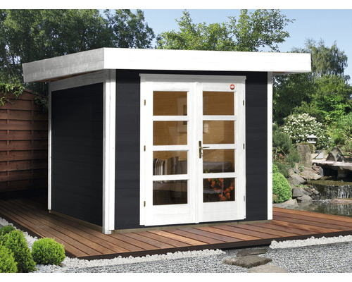 Abri de jardin weka Designhaus 126 Taille 3 avec plancher 356 x 375 cm anthracite Abri de jardin en bois avec double porte et toit plat