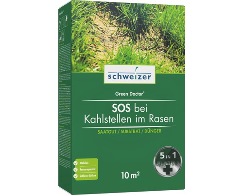 Eric Schweizer Réparation du gazon Green Doctor 10 m² 1,5 kg Schweizer Green Doctor SOS graines de gazon pour les zones dégarnies, 10 m²