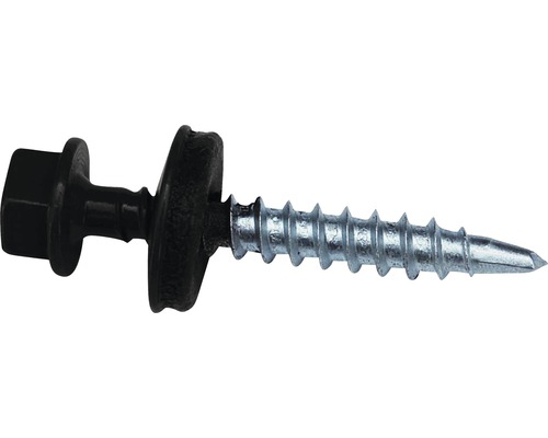 Vis PRECIT 4,8 mm x 35 mm noir foncé RAL 9005 paquet = 50 pièces Une vis autoperceuse avec rondelle d''étanchéité.