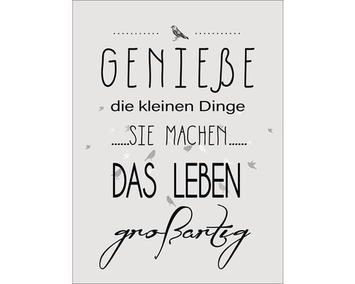 Dekoratives Poster mit dem Zitat: Genieße die kleinen Dinge, sie machen das Leben grossartig.