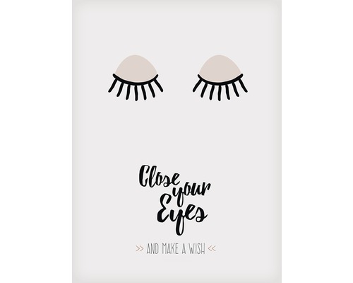 Illustration mit geschlossenen Augen und dem Spruch Schliesse deine Augen und wünsche dir etwas.