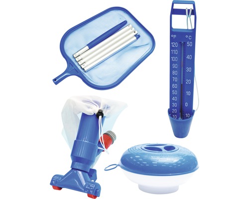 Kit de nettoyage de piscine Planet Pool avec épuisette, barre, thermomètre de piscine, aspirateur venturi et flotteur de dosage