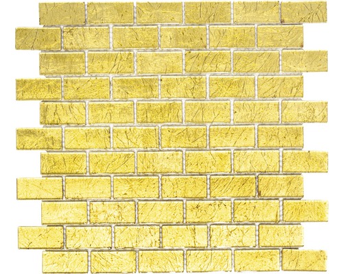 Glasmosaik Brick Crystal uni gold struktur 30x30 cm Mosaikfliese im Ziegeldesign für Wandverkleidung