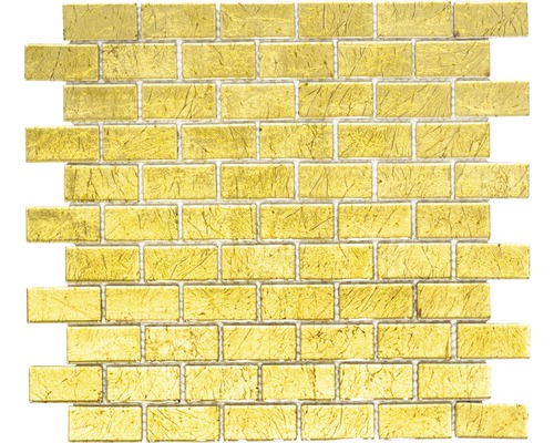 Glasmosaik Brick Crystal uni gold struktur 30x30 cm