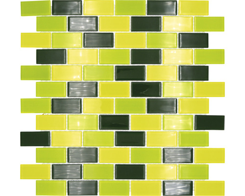 Glasmosaik Brick Crystal mix grün struktur 32,2x31 cm