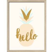 Image encadrée avec motif d''ananas et l''inscription Bonjour comme décoration murale