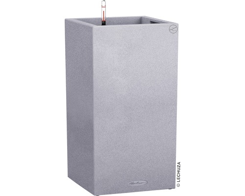 Vase Lechuza Canto Stone plastique Lxl 30 x 30 cm h 56 cm gris avec système d'arrosage en terre