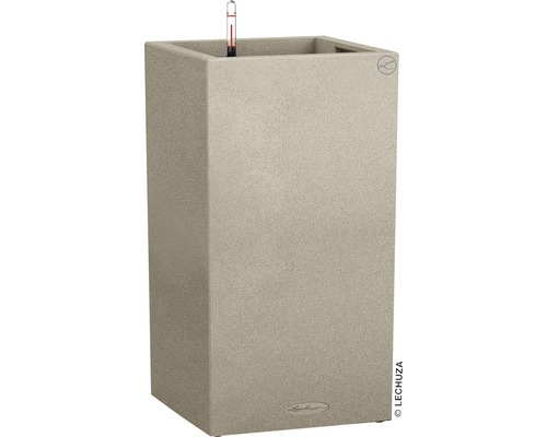 Vase Lechuza Canto Stone plastique Lxl 30 x 30 cm h 56 cm beige avec système d'arrosage en terre