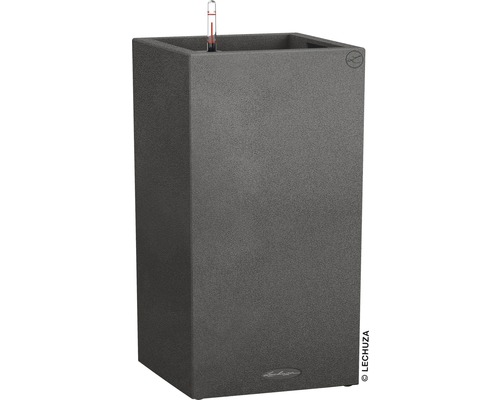 Vase Lechuza Canto Stone plastique Lxl 30 x 30 cm h 56 cm noir avec système d'arrosage en terre