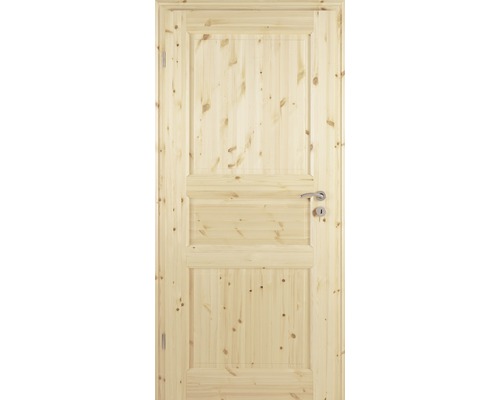 Porte en bois avec trois panneaux et poignée de porte