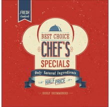 Illustration mit dem Text Beste Wahl Chefkoch-Specials, nur natürliche Zutaten, halber Preis.
