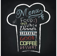 Menütafel mit Speisen und Getränken in verschiedenen Schriftarten