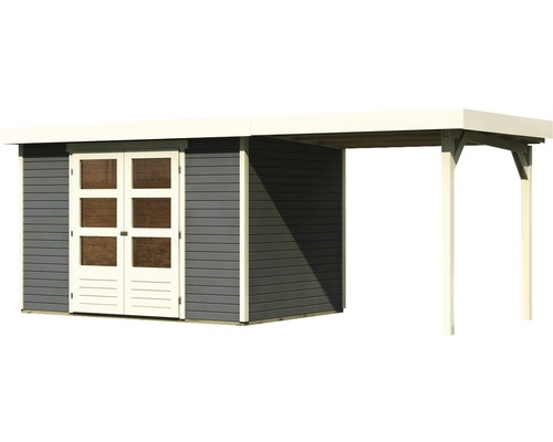 Abri de jardin avec porte double et auvent