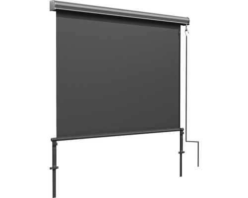 Store vertical 1,40x2,5 tissu uni anthracite piètement RAL 7022 gris umbra Store extérieur avec manivelle pour la protection solaire