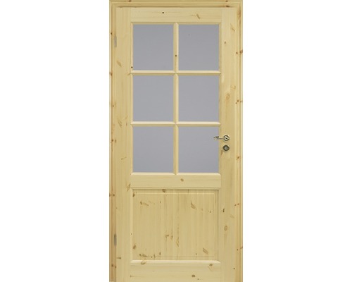 Holztür mit Glaseinsatz und Türgriff