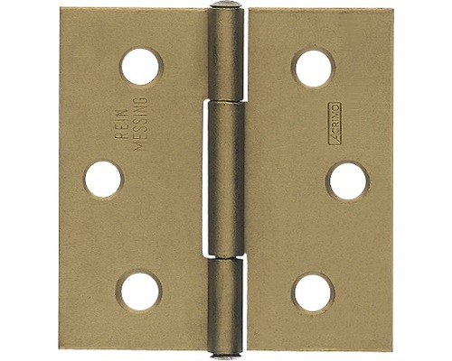 Charnière carrée avec une tige en laiton rivetée, 64 x 62 mm, laiton