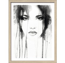 Gerahmtes Schwarzweiß-Aquarellporträt einer Frau