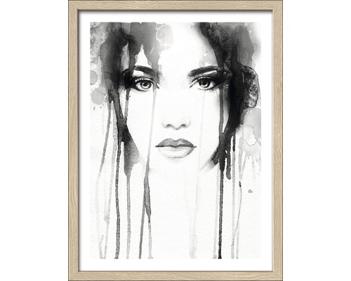 Gerahmtes Schwarzweiß-Aquarellporträt einer Frau
