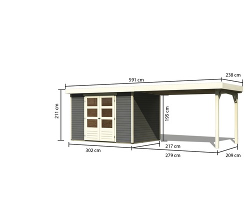 Image d''un abri de jardin avec abri voiture et dimensions