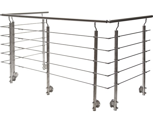 Geländerset Pertura Hestia U-Form Edelstahl mit Rundstäbenfür Seitenmontage B: 10 m Geländer aus Edelstahl mit horizontalen Drähten