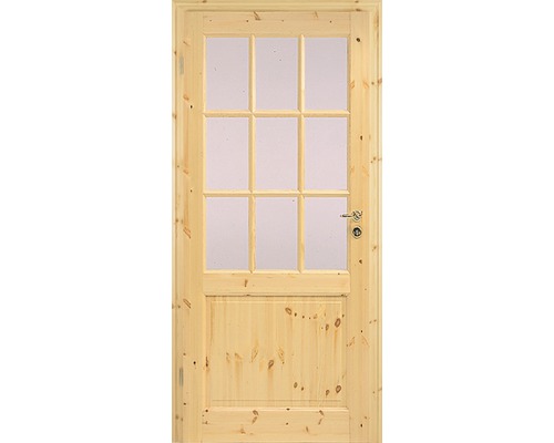 Holztür mit Glaseinsatz und Türgriff