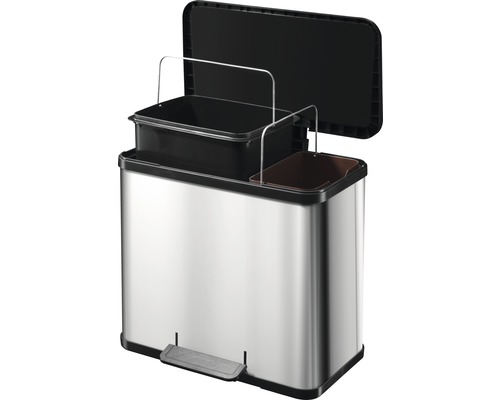 Système de tri des déchets en acier inoxydable avec pédale et seaux intérieurs amovibles