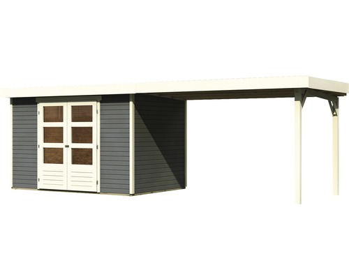 Abri de jardin avec extension faisant office de carport