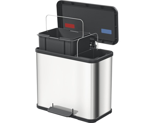Poubelle en acier inoxydable avec deux bacs et pédale
