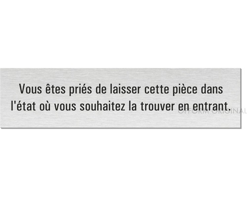 Panneau signalétique Vous êtes priés de laisser cette pièce dans l'état où vous souhaitez la trouver en entrant 40x160 mm