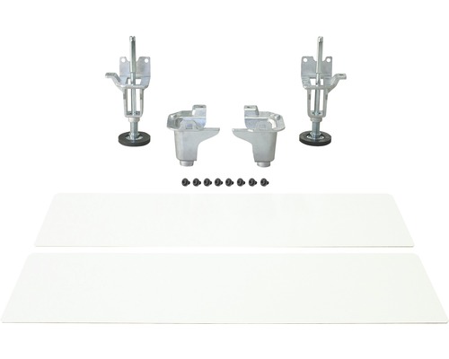 Montagematerial für Möbel mit Füßen, Schrauben und Abdeckplatten