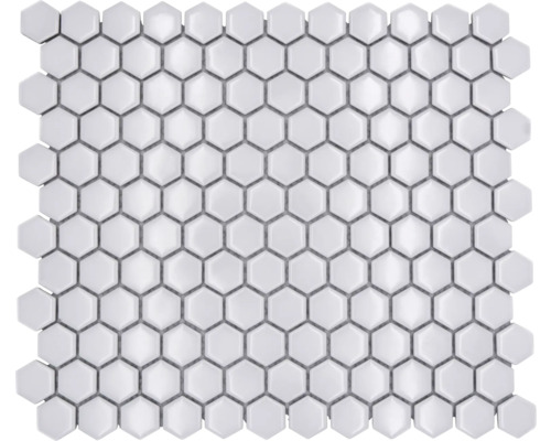 Keramikmosaik Hexagon HX050 uni weiss glänzend 26x30 cm