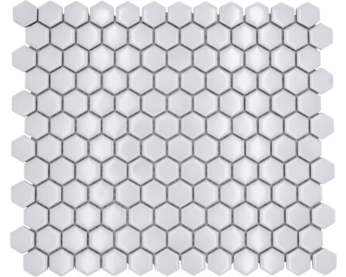 Mosaïque céramique Hexagon HX050 uni blanc brillant 26x30 cm Mosaïque avec forme hexagonale