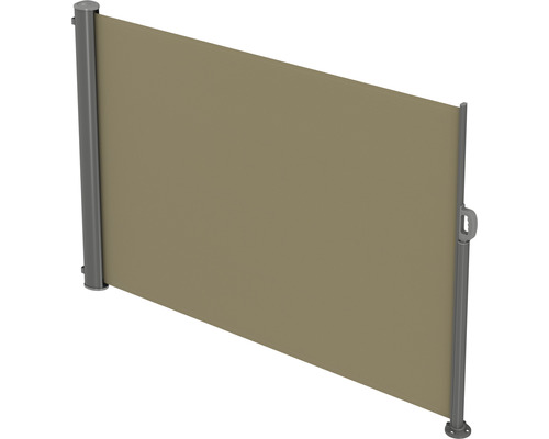 Brise vue rétractable 1,6x3 tissu uni beige piètement RAL 9006 aluminium blanc avec poteau amovible