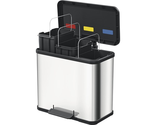 Abfalleimer aus Edelstahl mit drei Inneneimern zur Mülltrennung