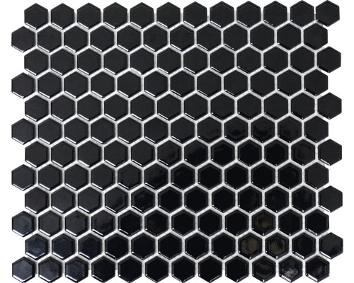 Keramikmosaik Hexagon HX060 uni schwarz glänzend 26x30 cm