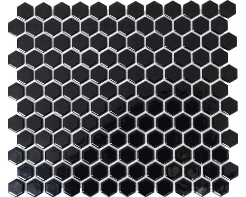 Mosaïque céramique Hexagon HX060 uni noir brillant 26x30 cm Mosaïque hexagonale, carreau de céramique