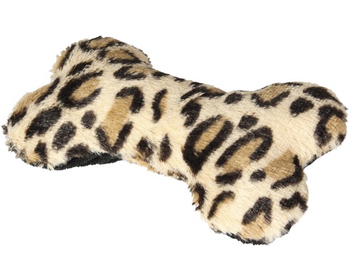 Jouet pour chiens Karlie Yari os en peluche 18 cm marron-noir motif léopard
