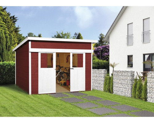 Abri de jardin à porte coulissante weka Lugano 1, avec plancher 295 x 215 cm rouge de falun