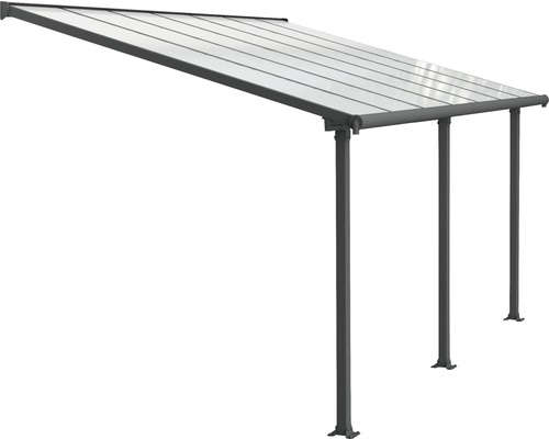 Toit de terrasse avec trois poteaux de support et un toit transparent