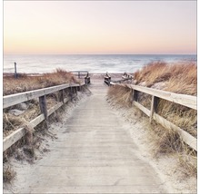 Holzsteg zum Strand mit Geländer und Dünenlandschaft