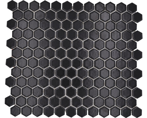 Keramikmosaik Hexagon HX065 uni schwarz matt 26x30 cm