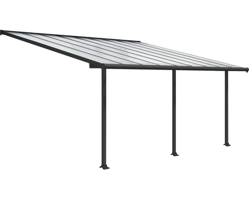 Auvent de terrasse avec toit transparent et poteaux de support