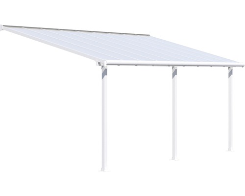 Auvent autoportant avec toit translucide et poteaux blancs