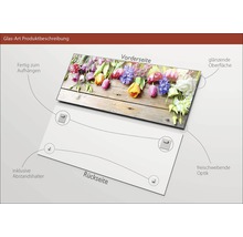 Glasbild mit Blumenmotiv, inklusive Aufhängung und Abstandshalter