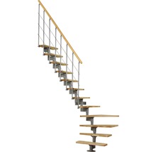 Escalier à limon central Pertura Kolina gris perle 76 cm garde-corps à barres verticales hêtre bois lamellé-collé verni 12 marches 13 pas de marche-thumb-0