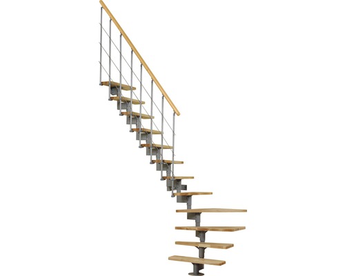 Escalier à limon central Pertura Kolina gris perle 76 cm garde-corps à barres verticales hêtre bois lamellé-collé verni 12 marches 13 pas de marche-0