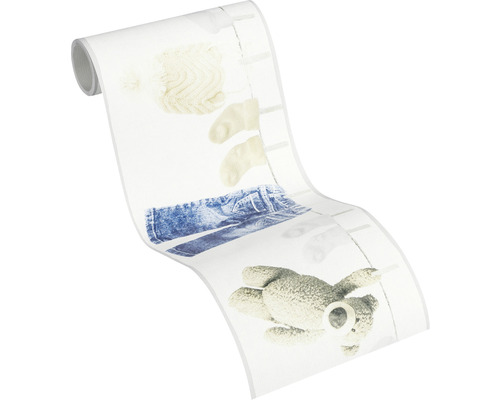 Kindertapete mit Teddybär-, Jeans- und Kleidungsmuster